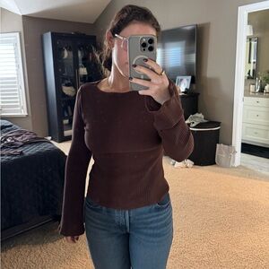 Reformation Chocolate Ribbed Knit Top